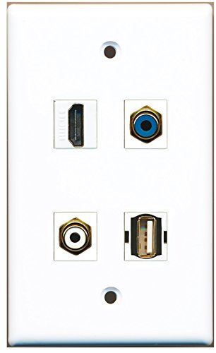 RiteAV - 1 Port HDMI 1 Port RCA White 1 Port RCA Blue 1 Port USB A-A Wall Plate