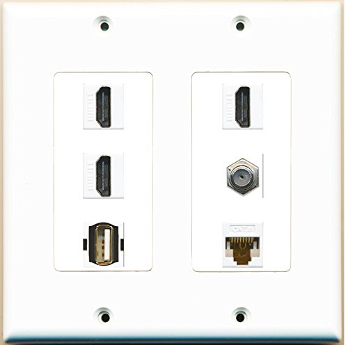 RiteAV (2 Gang Decorative) 3 HDMI Coax Cat6 White USB A-A Wall Plate White