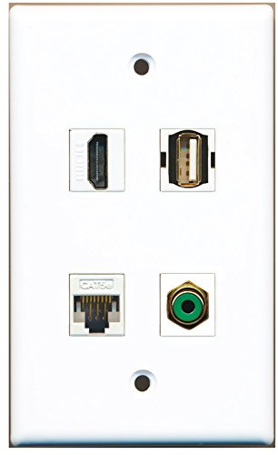 RiteAV - 1 Port HDMI 1 Port RCA Green 1 Port USB A-A 1 Port Cat5e Ethernet White Wall Plate