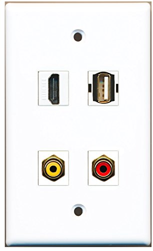 RiteAV - 1 Port HDMI 1 Port RCA Red 1 Port RCA Yellow 1 Port USB A-A Wall Plate