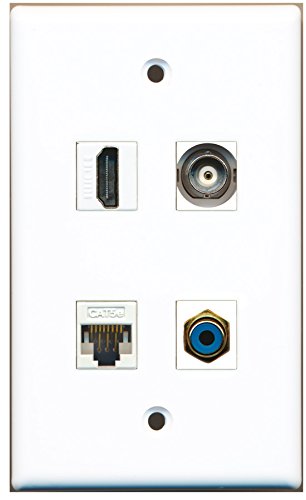 RiteAV - 1 Port HDMI 1 Port RCA Blue 1 Port BNC 1 Port Cat5e Ethernet White Wall Plate