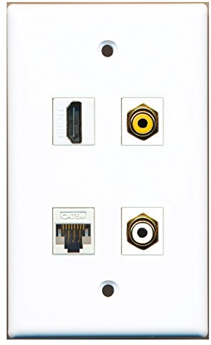 RiteAV - 1 Port HDMI 1 Port RCA White 1 Port RCA Yellow 1 Port Cat5e Ethernet White Wall Plate