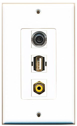 RiteAV - 1 Port RCA Yellow and 1 Port USB A-A and 1 Port 3.5mm Decorative Wall Plate Decorative