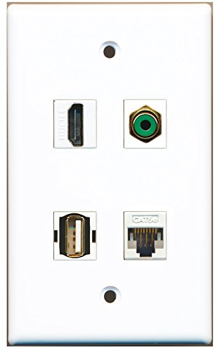 RiteAV - 1 Port HDMI 1 Port RCA Green 1 Port USB A-A 1 Port Cat5e Ethernet White Wall Plate