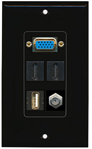 RiteAV - (1 Gang) SVGA USB A-A (Black) 2 HDMI Black Coax Black Wall Plate Black