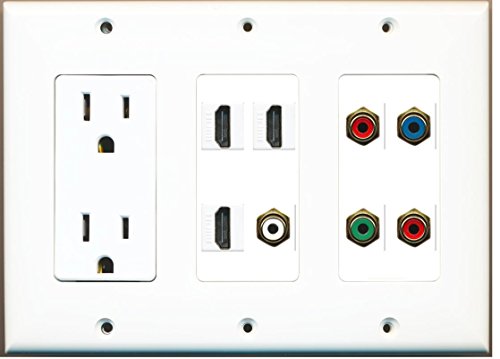 RiteAV - (3 Gang) 15A Outlet 3 HDMI Component Audio Video Wall Plate