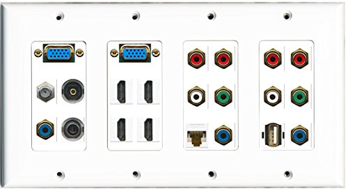 RiteAV (4 Gang) 2 Svga 4 HDMI Coax Cat6 2 Component Video 3.5mm Toslink USB Wall Plate