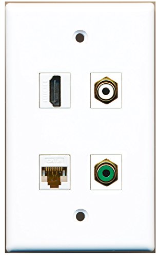 RiteAV - 1 Port HDMI 1 Port RCA White 1 Port RCA Green 1 Port Cat6 Ethernet White Wall Plate