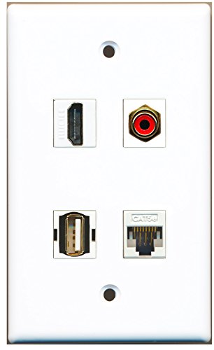 RiteAV - 1 Port HDMI 1 Port RCA Red 1 Port USB A-A 1 Port Cat5e Ethernet White Wall Plate