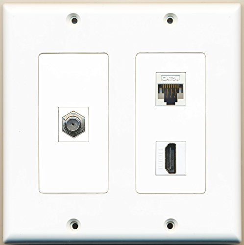 RiteAV - 1 Port HDMI 1 Port Coax Cable TV- F-Type 1 Port Cat5e Ethernet White - 2 Gang Wall Plate