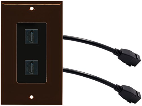 RiteAV (1 Gang Decorative) 2 HDMI Black Wall Plate w/ Pigtail Extension Cable Brown (Black Insert)