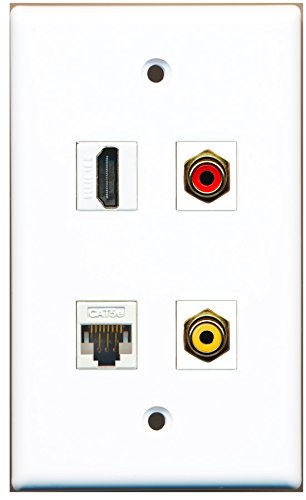 RiteAV - 1 Port HDMI 1 Port RCA Red 1 Port RCA Yellow 1 Port Cat5e Ethernet White Wall Plate