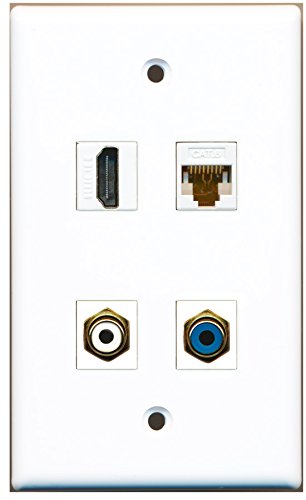 RiteAV - 1 Port HDMI 1 Port RCA White 1 Port RCA Blue 1 Port Cat6 Ethernet White Wall Plate