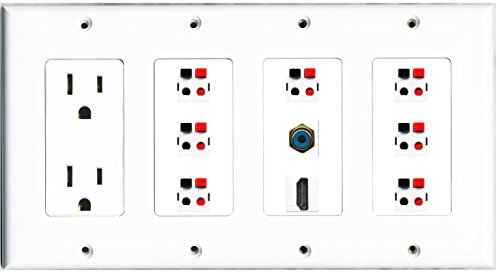 RiteAV - (4 Gang) 15A Power Outlet HDMI RCA Blue 7 Speaker Jack Wall Plate White