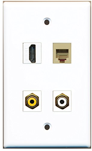 RiteAV - 1 Port HDMI 1 Port RCA White 1 Port RCA Yellow 1 Port Phone RJ11 RJ12 Beige Wall Plate