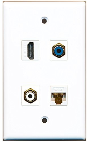 RiteAV - 1 Port HDMI 1 Port RCA White 1 Port RCA Blue 1 Port Cat6 Ethernet White Wall Plate