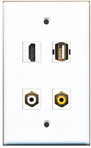 RiteAV - 1 Port HDMI 1 Port RCA White 1 Port RCA Yellow 1 Port USB A-A Wall Plate