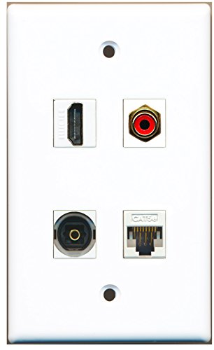 RiteAV - 1 Port HDMI 1 Port RCA Red 1 Port Toslink 1 Port Cat5e Ethernet White Wall Plate