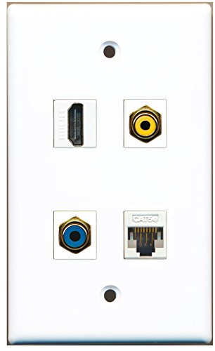 RiteAV - 1 Port HDMI 1 Port RCA Yellow 1 Port RCA Blue 1 Port Cat5e Ethernet White Wall Plate