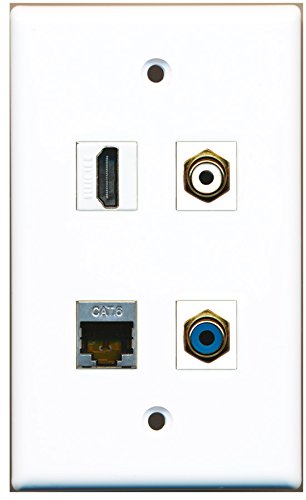 RiteAV - 1 Port HDMI 1 Port RCA White 1 Port RCA Blue 1 Port Shielded Cat6 Ethernet Wall Plate