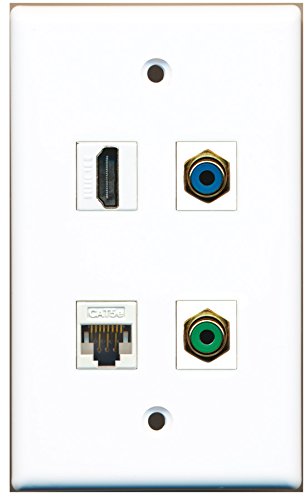 RiteAV - 1 Port HDMI 1 Port RCA Green 1 Port RCA Blue 1 Port Cat5e Ethernet White Wall Plate