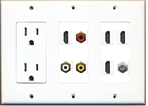 RiteAV (3 Gang) 15A Power Outlet 4 HDMI Coax Composite Video Wall Plate White