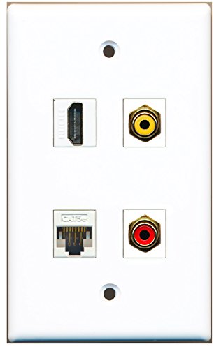 RiteAV - 1 Port HDMI 1 Port RCA Red 1 Port RCA Yellow 1 Port Cat5e Ethernet White Wall Plate