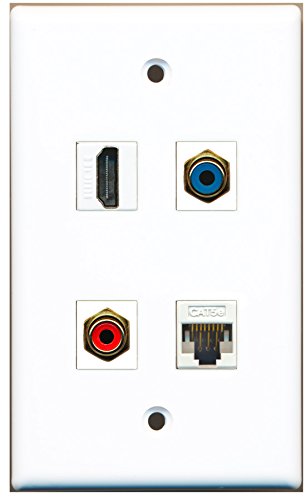 RiteAV - 1 Port HDMI 1 Port RCA Red 1 Port RCA Blue 1 Port Cat5e Ethernet White Wall Plate