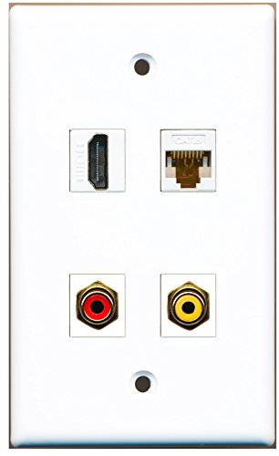 RiteAV - 1 Port HDMI 1 Port RCA Red 1 Port RCA Yellow 1 Port Cat6 Ethernet White Wall Plate