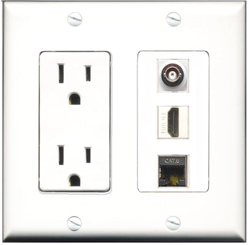 RiteAV - 15 Amp Power Outlet 1 Port HDMI 1 Port Shielded Cat6 Ethernet Ethernet 1 Port BNC Decorative Wall Plate