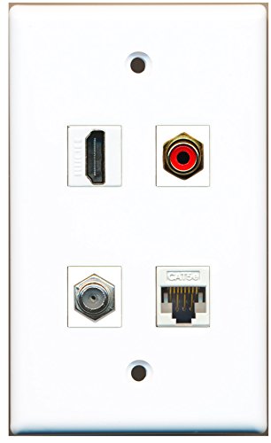 RiteAV - 1 Port HDMI 1 Port RCA Red 1 Port Coax Cable TV- F-Type 1 Port Cat5e Ethernet White Wall Plate