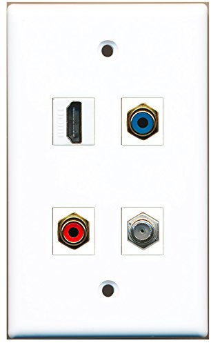 RiteAV - 1 Port HDMI 1 Port RCA Red 1 Port RCA Blue 1 Port Coax Cable TV- F-Type Wall Plate