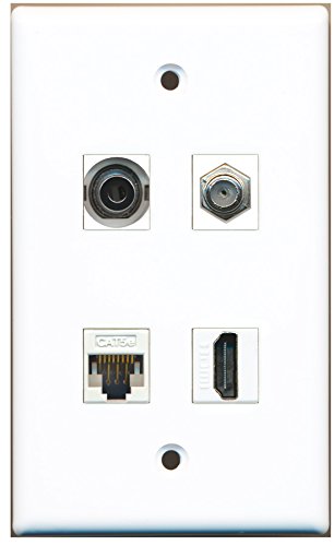 RiteAV - 1 Port HDMI 1 Port Coax Cable TV- F-Type 1 Port 3.5mm 1 Port Cat5e Ethernet White Wall Plate