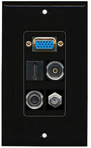 RiteAV (1 Gang Decorative) Svga 3.5mm Toslink Optical HDMI Coax Wall Plate Black