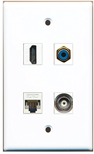 RiteAV - 1 Port HDMI 1 Port RCA Blue 1 Port BNC 1 Port Cat5e Ethernet White Wall Plate