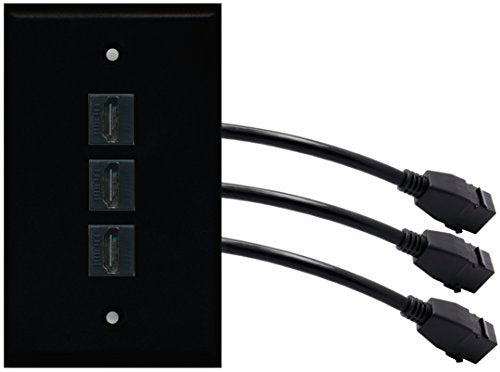 RiteAV (1 Gang Flat) 3 HDMI Black Wall Plate w/ Pigtail Extension Cable