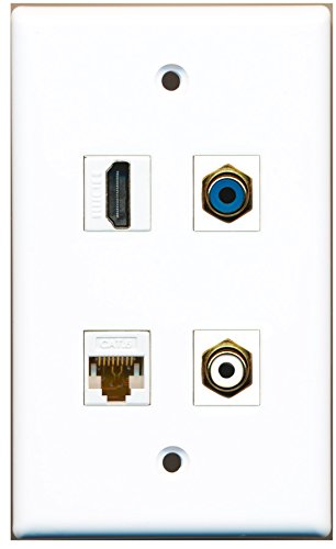 RiteAV - 1 Port HDMI 1 Port RCA White 1 Port RCA Blue 1 Port Cat6 Ethernet White Wall Plate