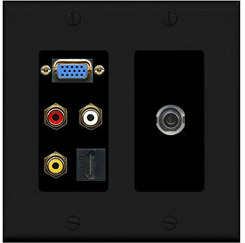 RiteAV - (2 Gang) SVGA Composite 3.5mm (Black) HDMI Black Wall Plate 2 Gang Black