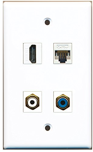 RiteAV - 1 Port HDMI 1 Port RCA White 1 Port RCA Blue 1 Port Cat5e Ethernet White Wall Plate