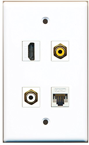 RiteAV - 1 Port HDMI 1 Port RCA White 1 Port RCA Yellow 1 Port Cat5e Ethernet White Wall Plate