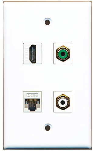 RiteAV - 1 Port HDMI 1 Port RCA White 1 Port RCA Green 1 Port Cat5e Ethernet White Wall Plate