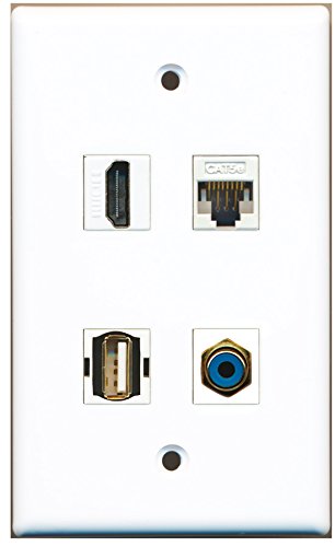 RiteAV - 1 Port HDMI 1 Port RCA Blue 1 Port USB A-A 1 Port Cat5e Ethernet White Wall Plate