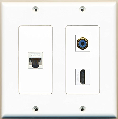 RiteAV - 1 Port HDMI 1 Port RCA Blue 1 Port Cat5e Ethernet White - 2 Gang Wall Plate