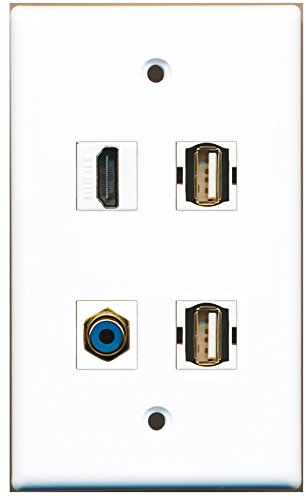 RiteAV - 1 Port HDMI 1 Port RCA Blue 2 Port USB A-A Wall Plate