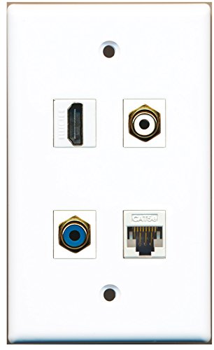 RiteAV - 1 Port HDMI 1 Port RCA White 1 Port RCA Blue 1 Port Cat5e Ethernet White Wall Plate