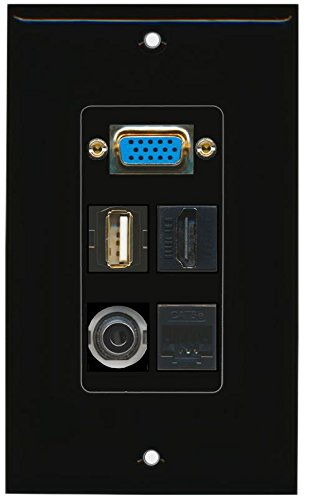 RiteAV (1 Gang Decorative) Svga 3.5mm USB A-A HDMI Cat5e Wall Plate Black