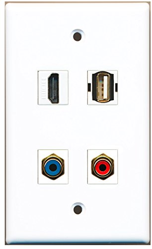 RiteAV - 1 Port HDMI 1 Port RCA Red 1 Port RCA Blue 1 Port USB A-A Wall Plate