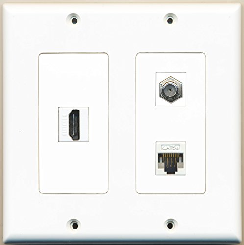 RiteAV - 1 Port HDMI 1 Port Coax Cable TV- F-Type 1 Port Cat5e Ethernet White - 2 Gang Wall Plate