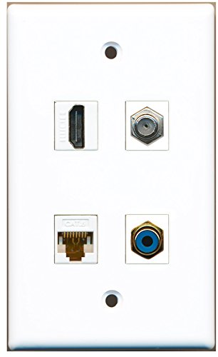 RiteAV - 1 Port HDMI 1 Port RCA Blue 1 Port Coax Cable TV- F-Type 1 Port Cat6 Ethernet White Wall Plate