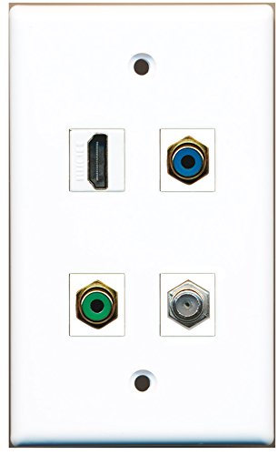 RiteAV - 1 Port HDMI 1 Port RCA Green 1 Port RCA Blue 1 Port Coax Cable TV- F-Type Wall Plate